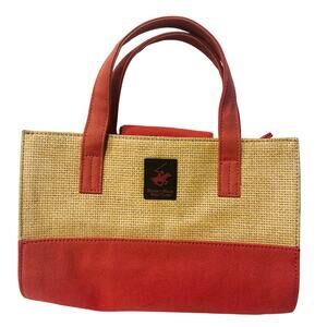 Beverly Hills Polo Club Canvas Tote Handbag Pink Double Handle Beach Summer